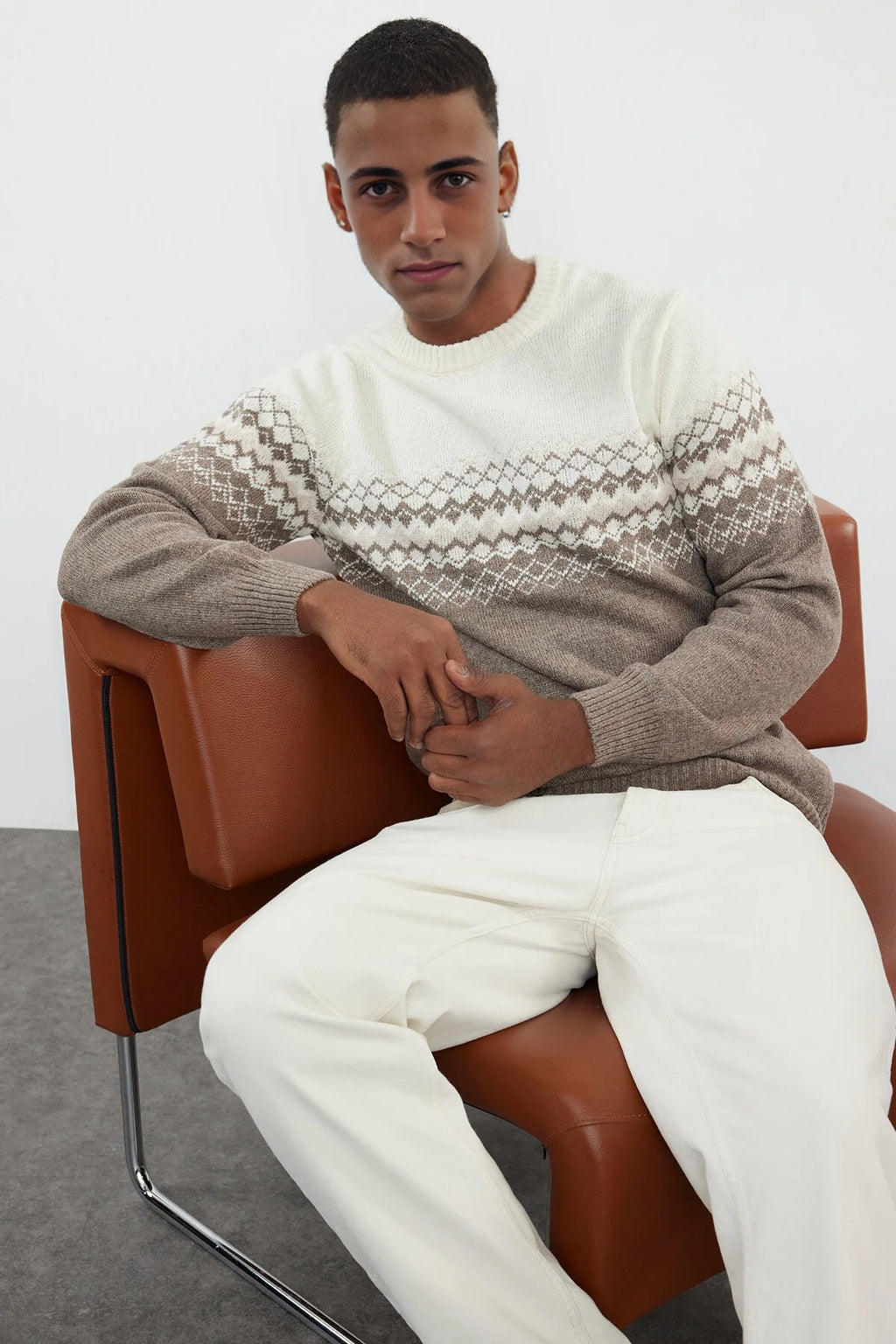 Crew Neck Ethnic Knit Sweater