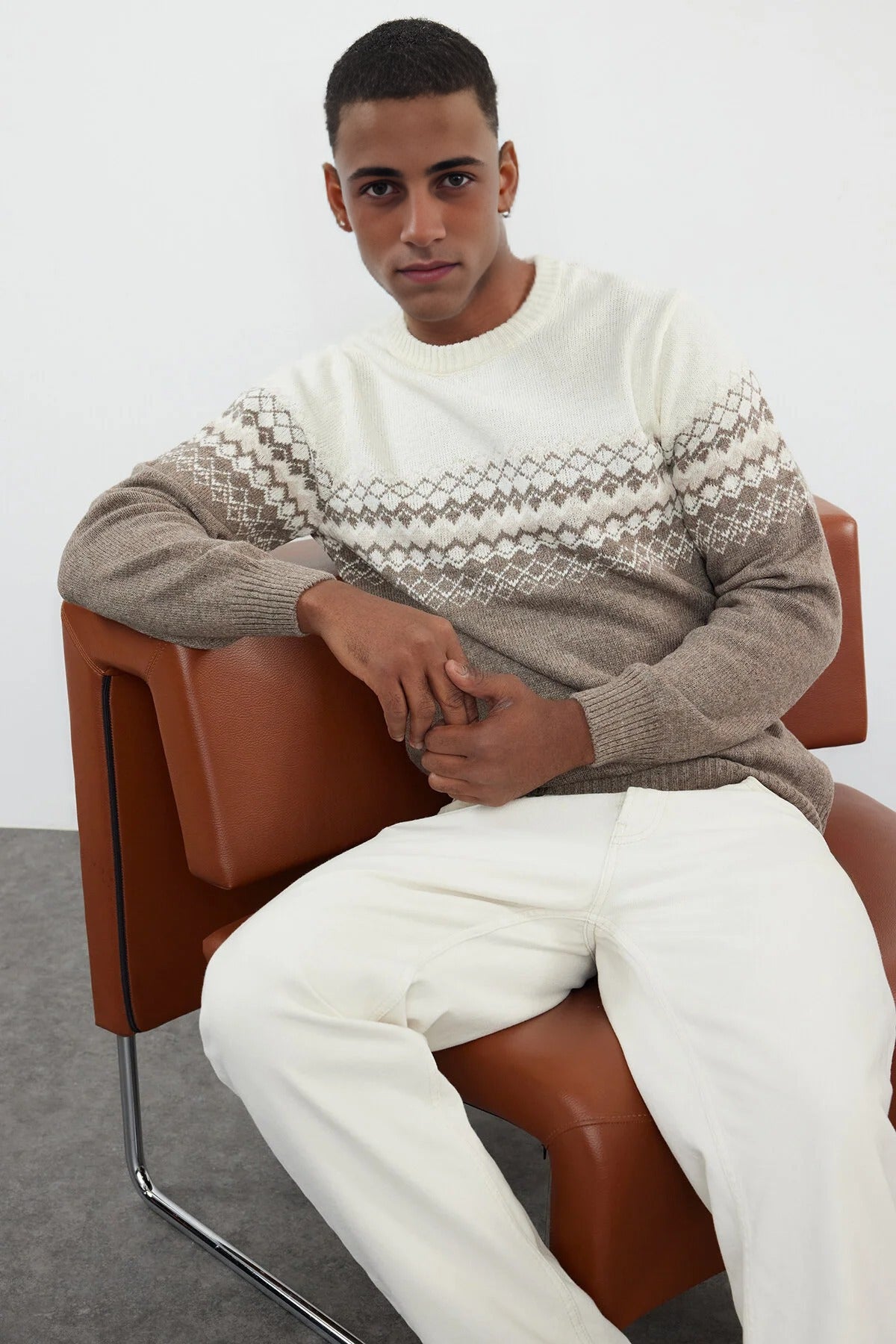Crew Neck Ethnic Knit Sweater