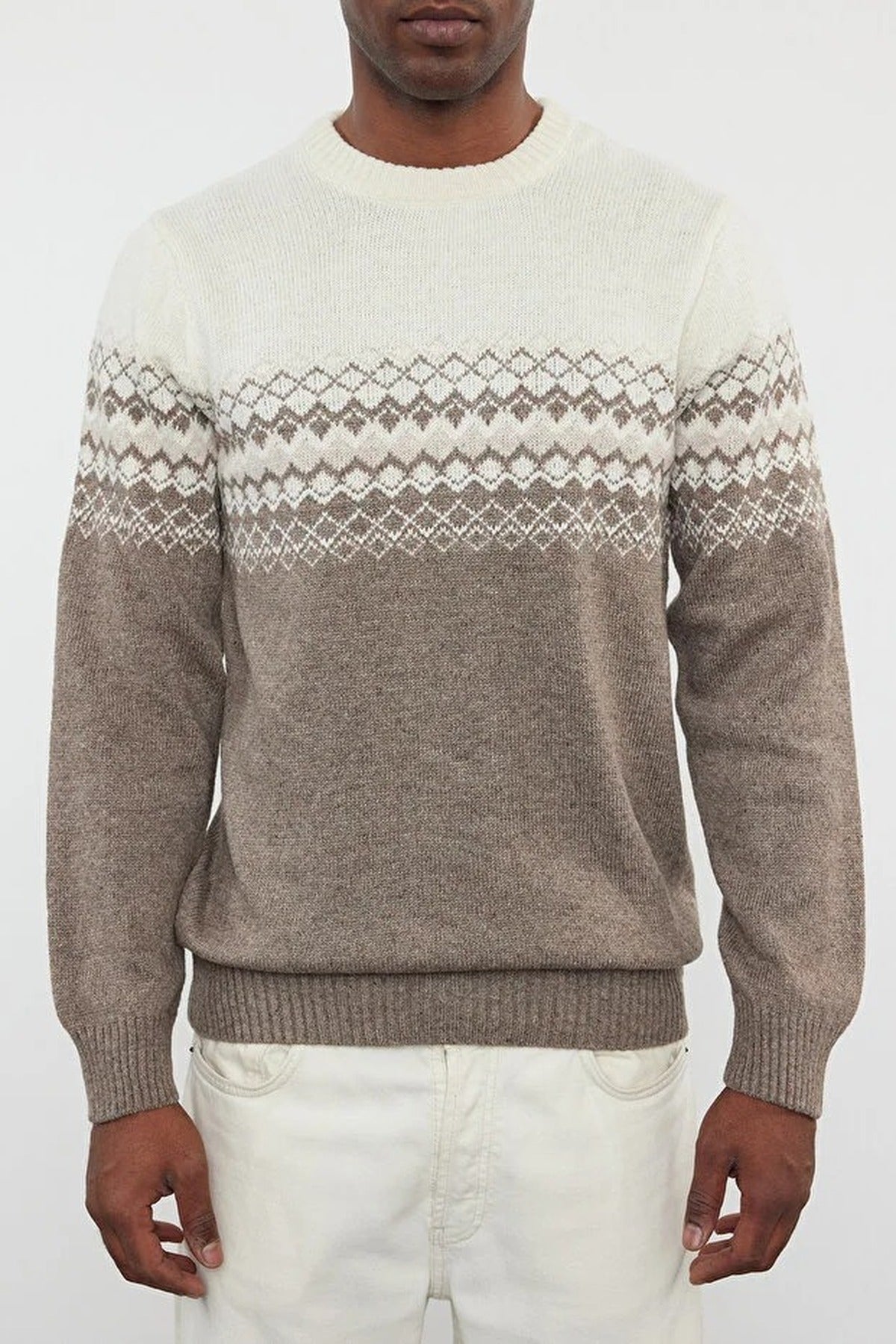 Crew Neck Ethnic Knit Sweater