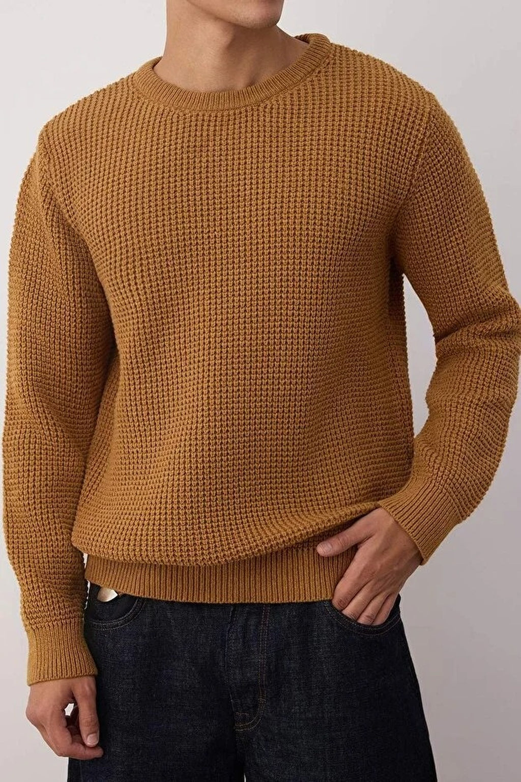 Crew Neck Textured Basic Knit Sweater
