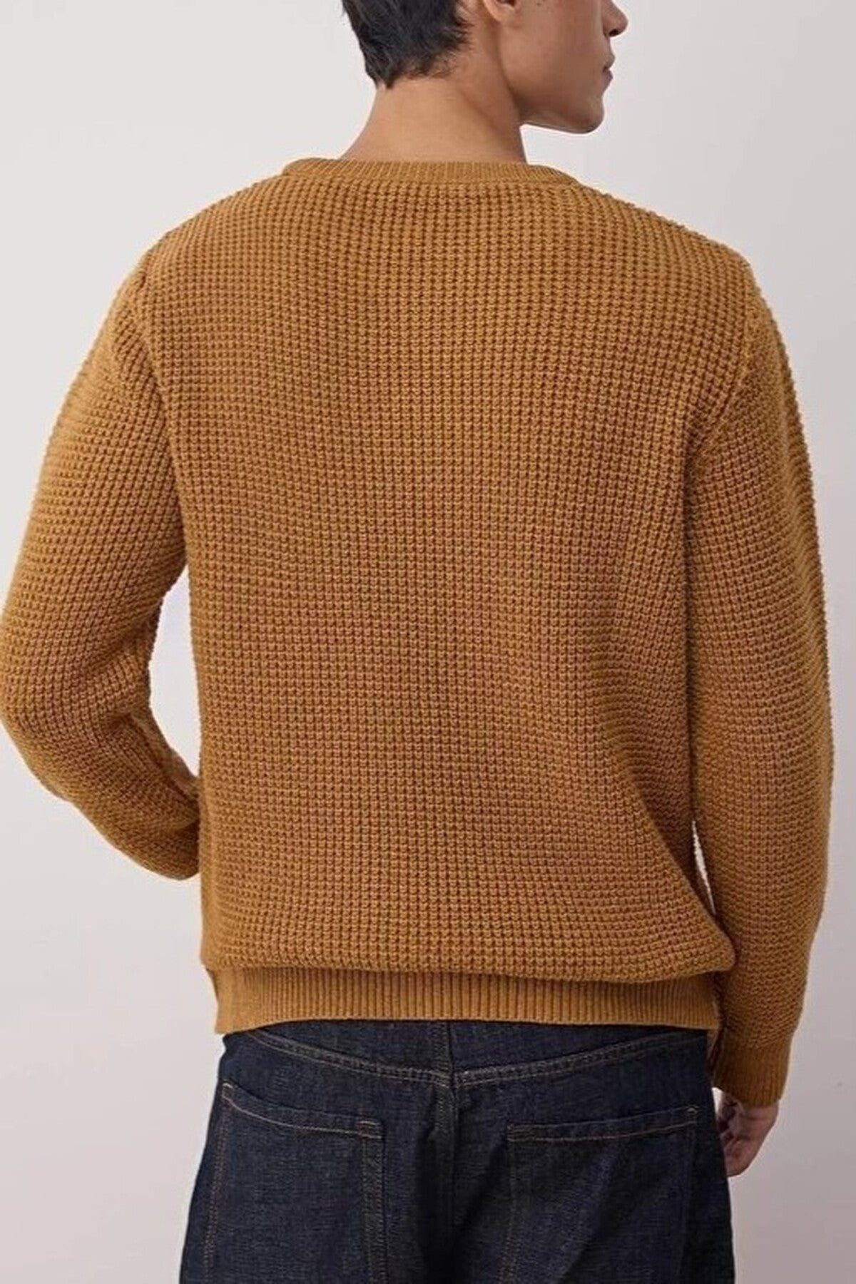 Crew Neck Textured Basic Knit Sweater