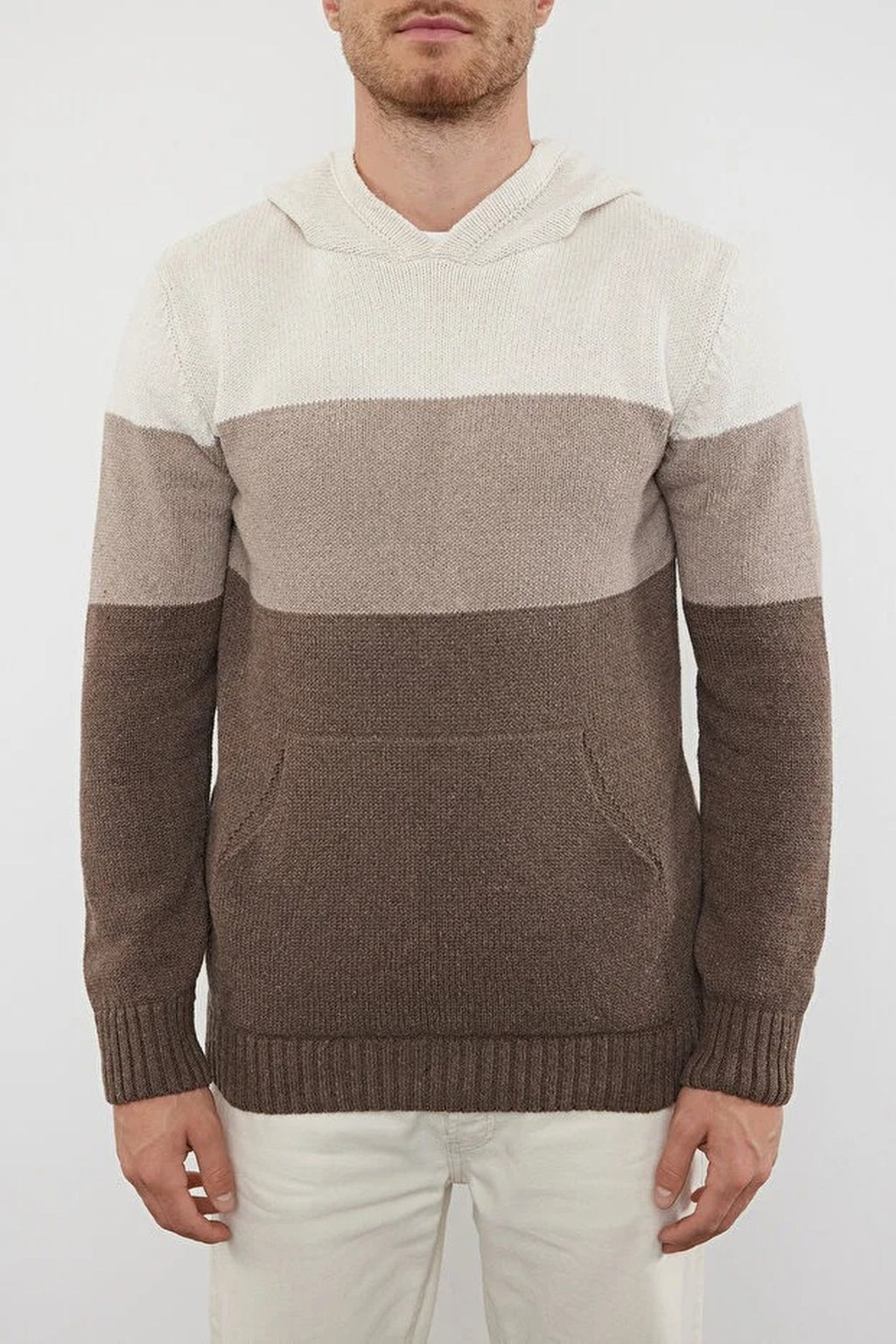 Color Block Knit Sweater with Hood