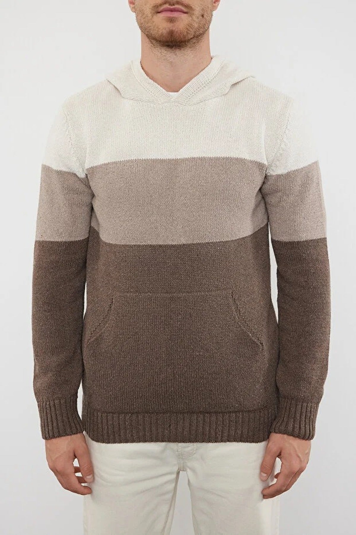 Color Block Knit Sweater with Hood