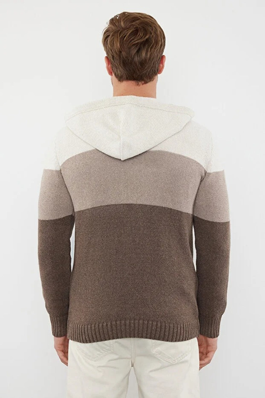 Color Block Knit Sweater with Hood