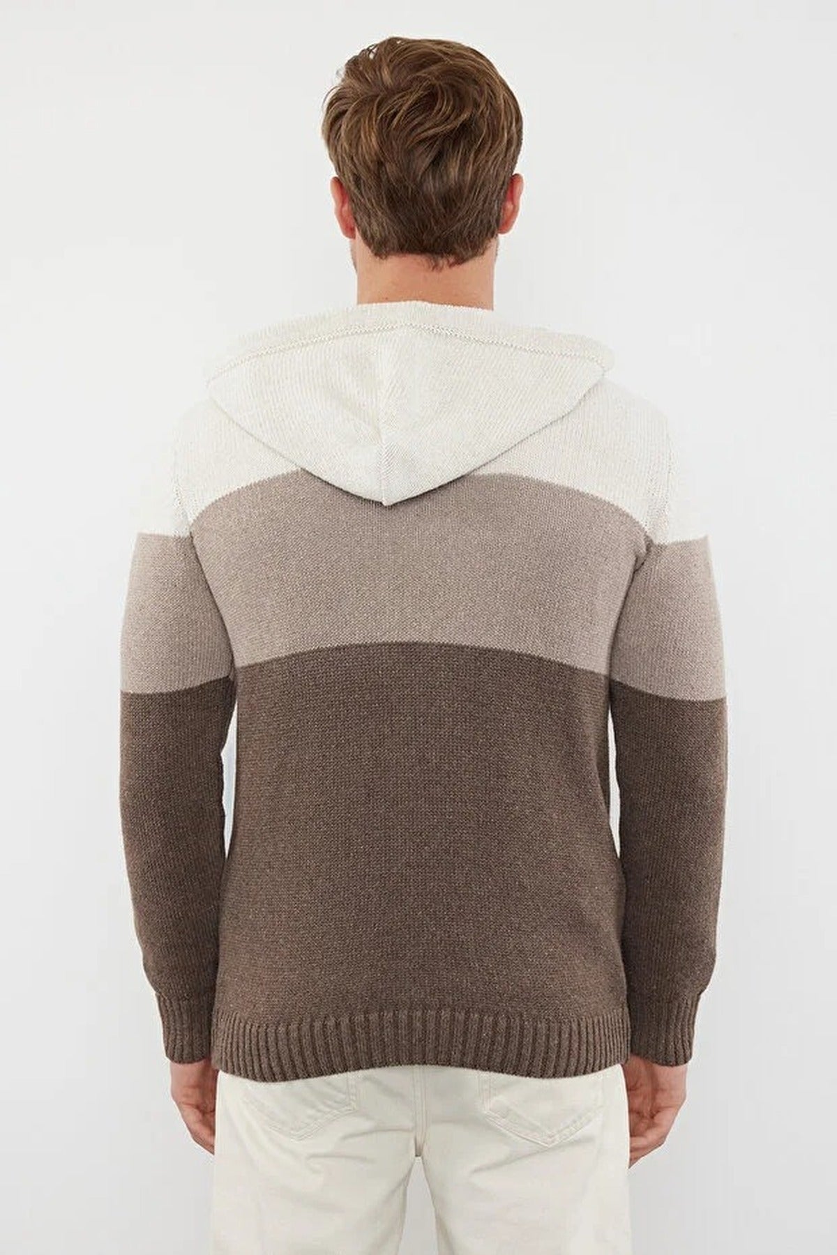 Color Block Knit Sweater with Hood