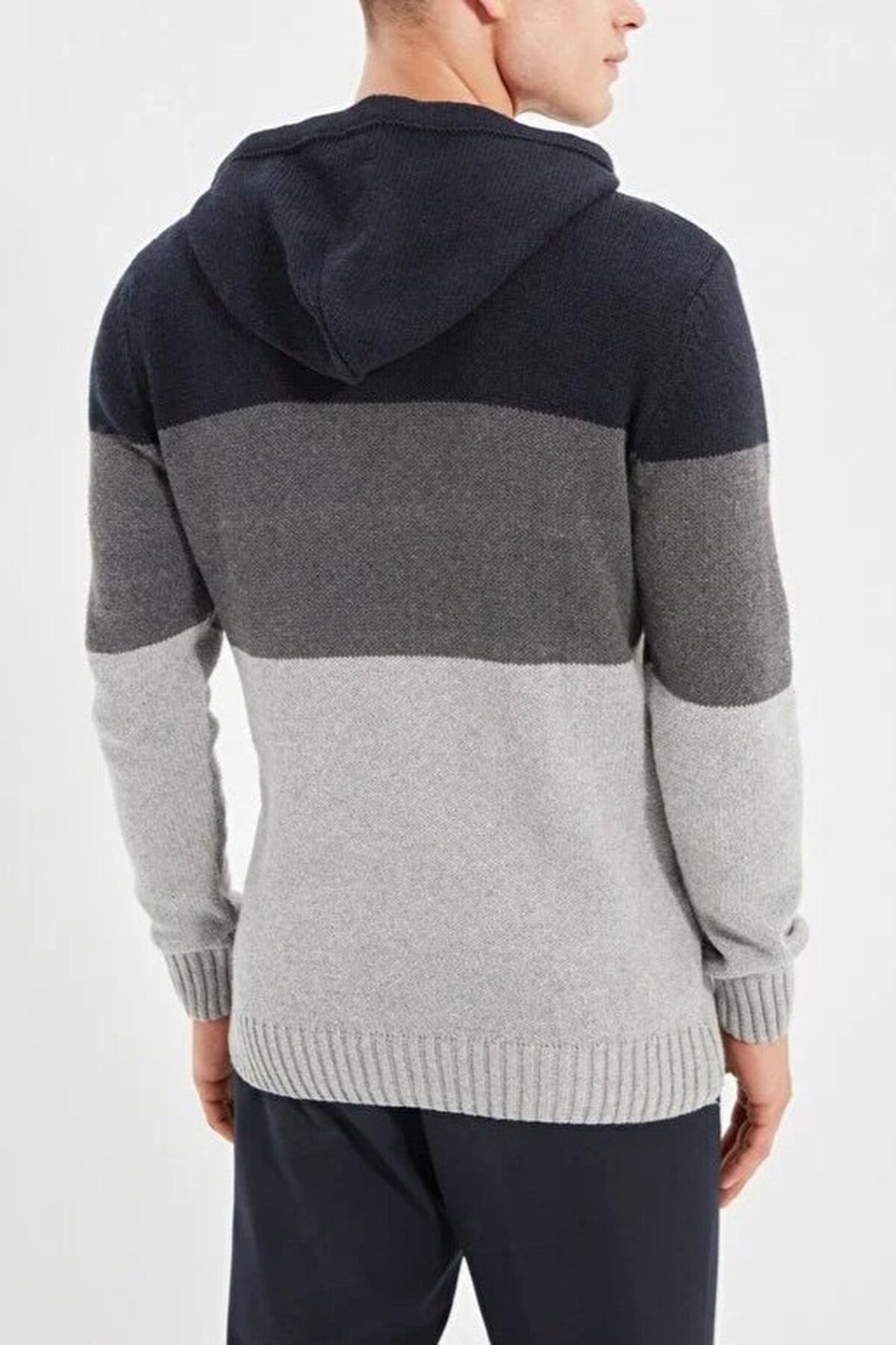 Color Block Knit Sweater with Hood