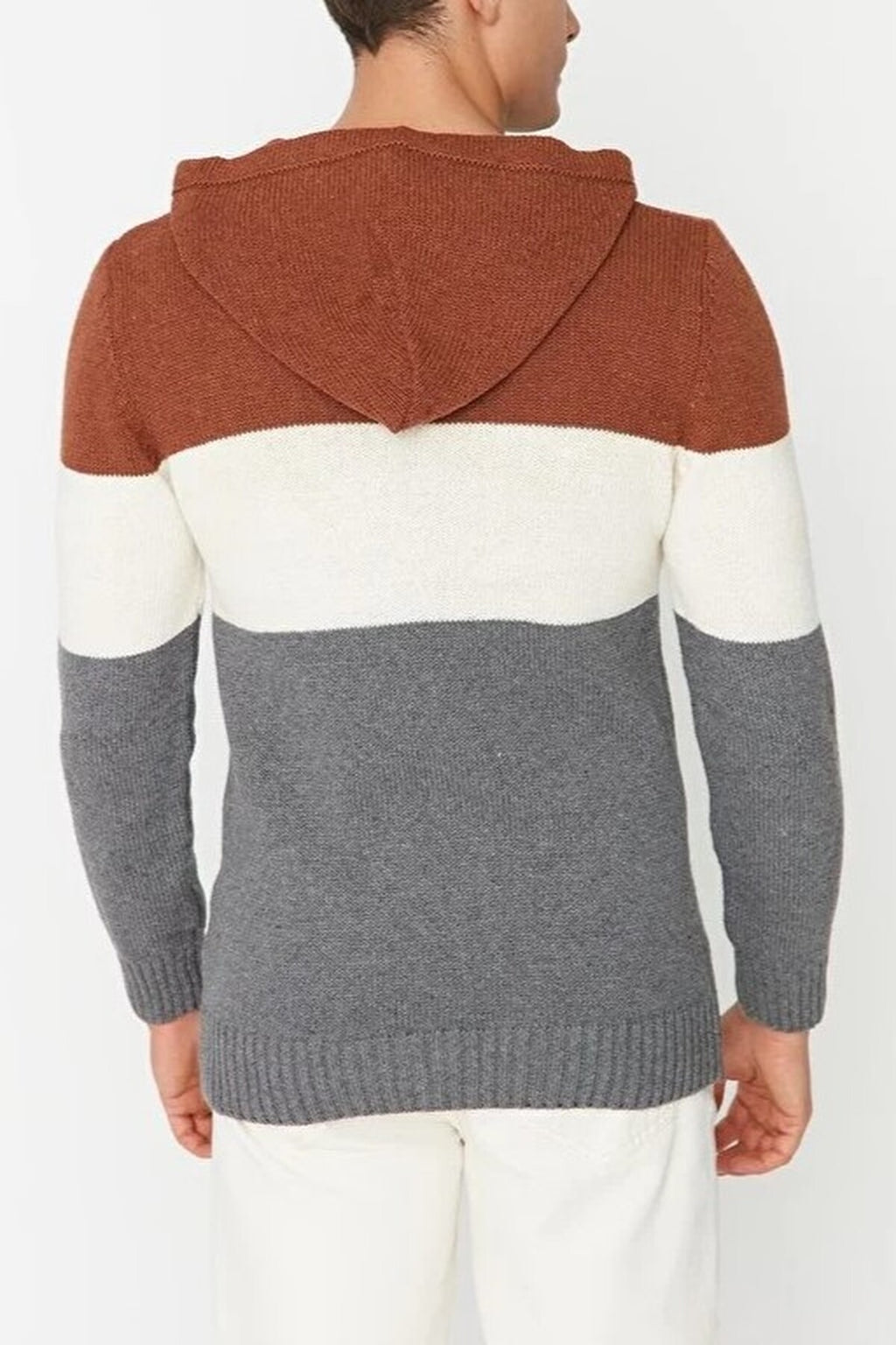 Color Block Knit Sweater with Hood