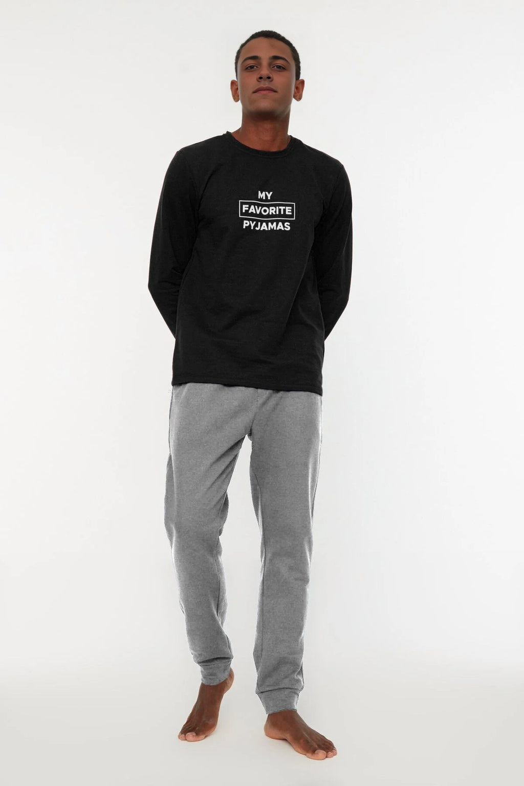 2-Piece Regular Slogan Printed Knit Pajama Set