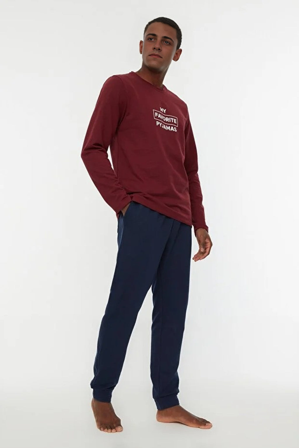 2-Piece Regular Slogan Printed Knit Pajama Set