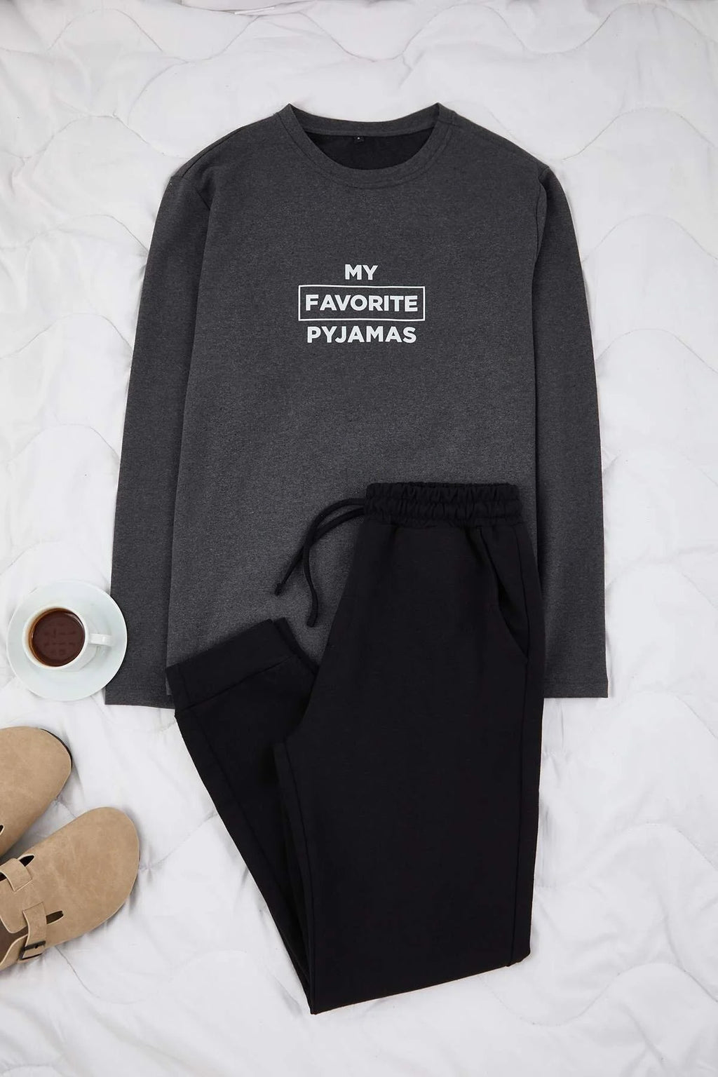 2-Piece Regular Slogan Printed Knit Pajama Set