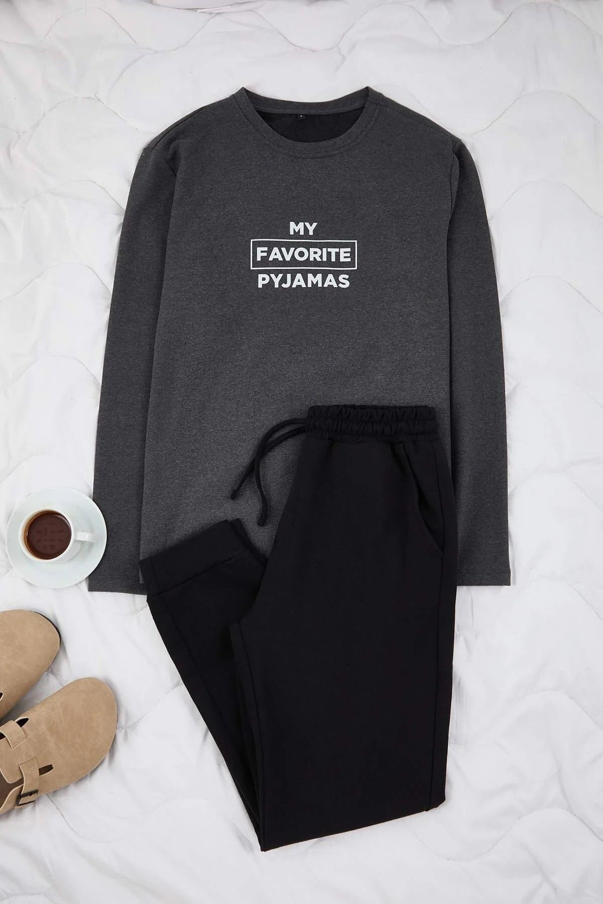 2-Piece Regular Slogan Printed Knit Pajama Set