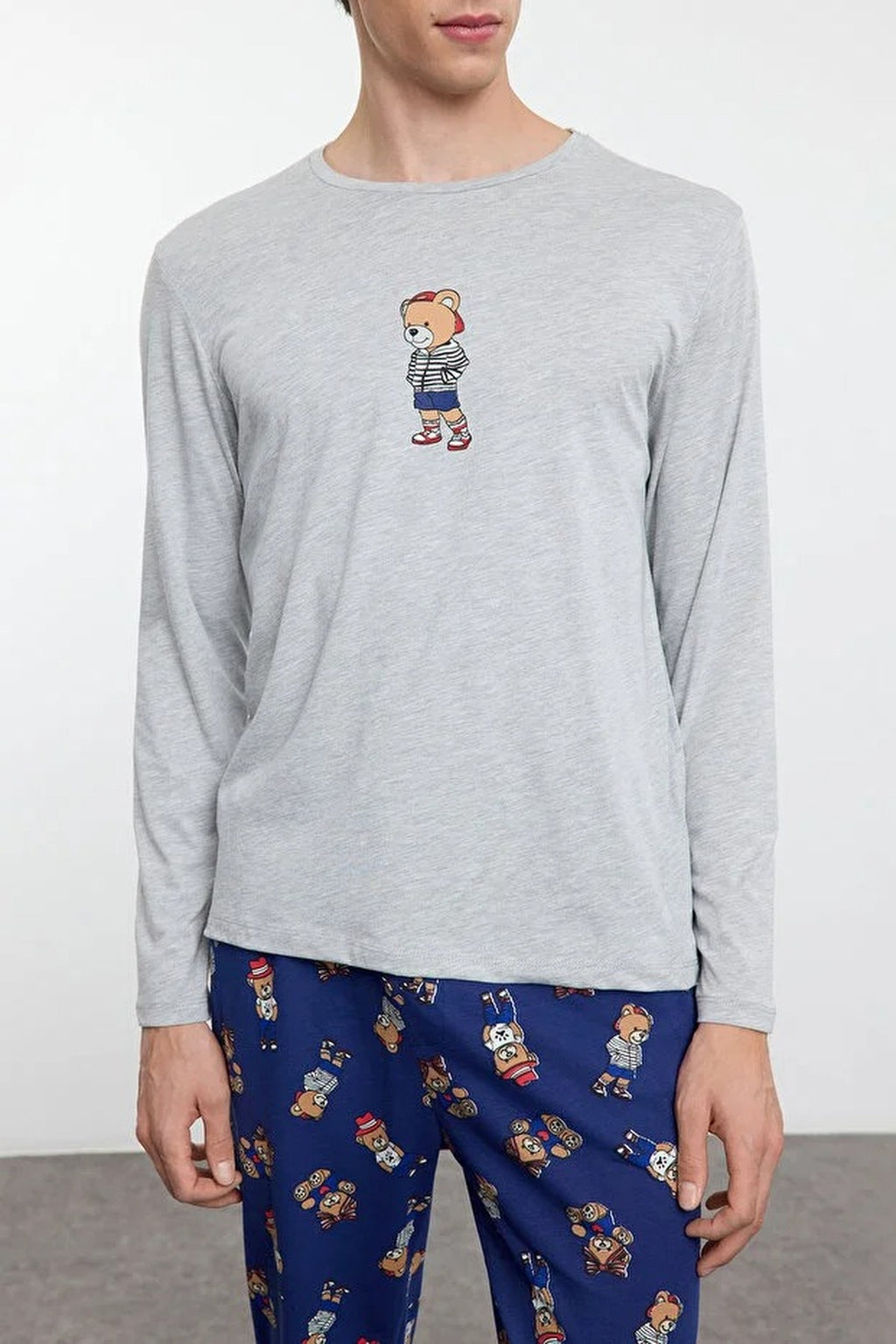 2-Piece Teddy Bear Print Knit Pajama Set