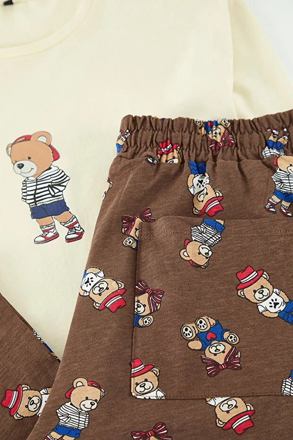 2-Piece Teddy Bear Print Knit Pajama Set