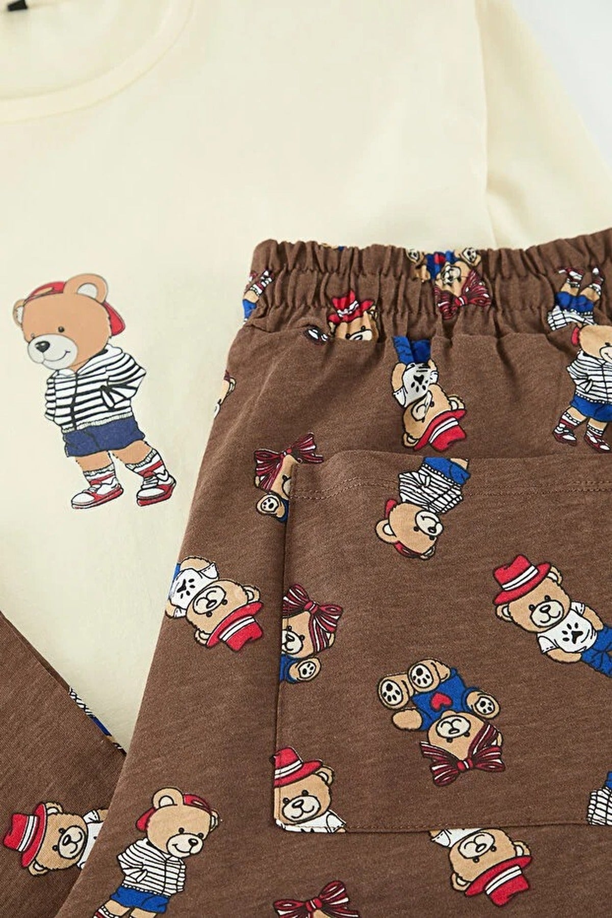 2-Piece Teddy Bear Print Knit Pajama Set