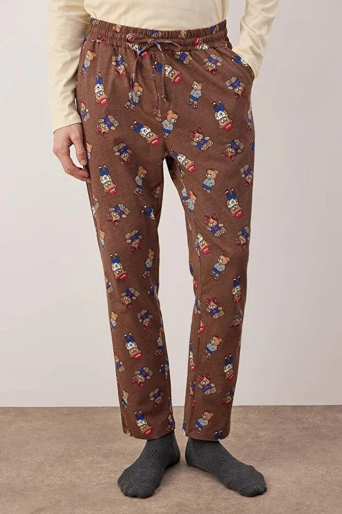 2-Piece Teddy Bear Print Knit Pajama Set