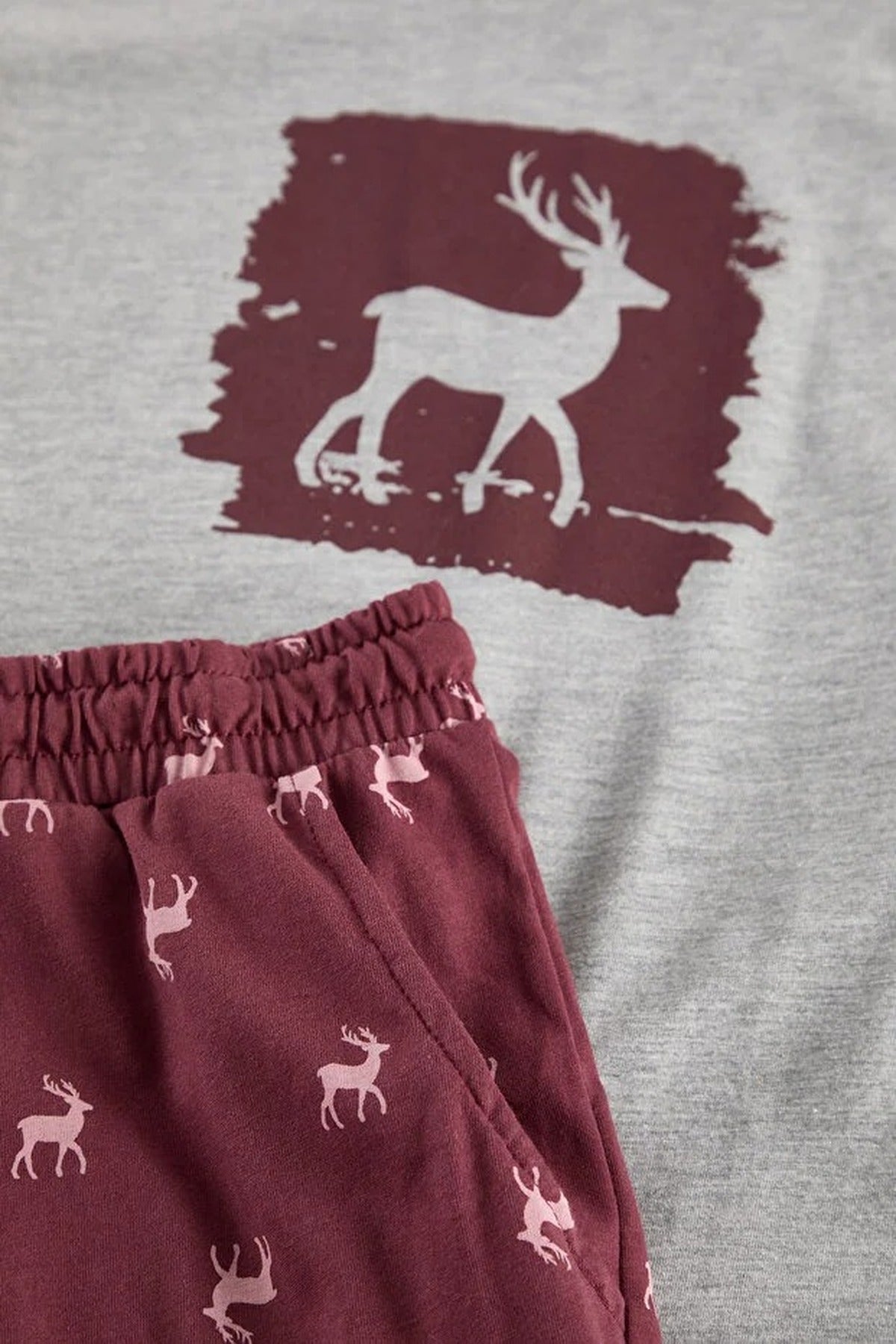 2-Piece Deer Print Regular Fit Knit Pajama Set