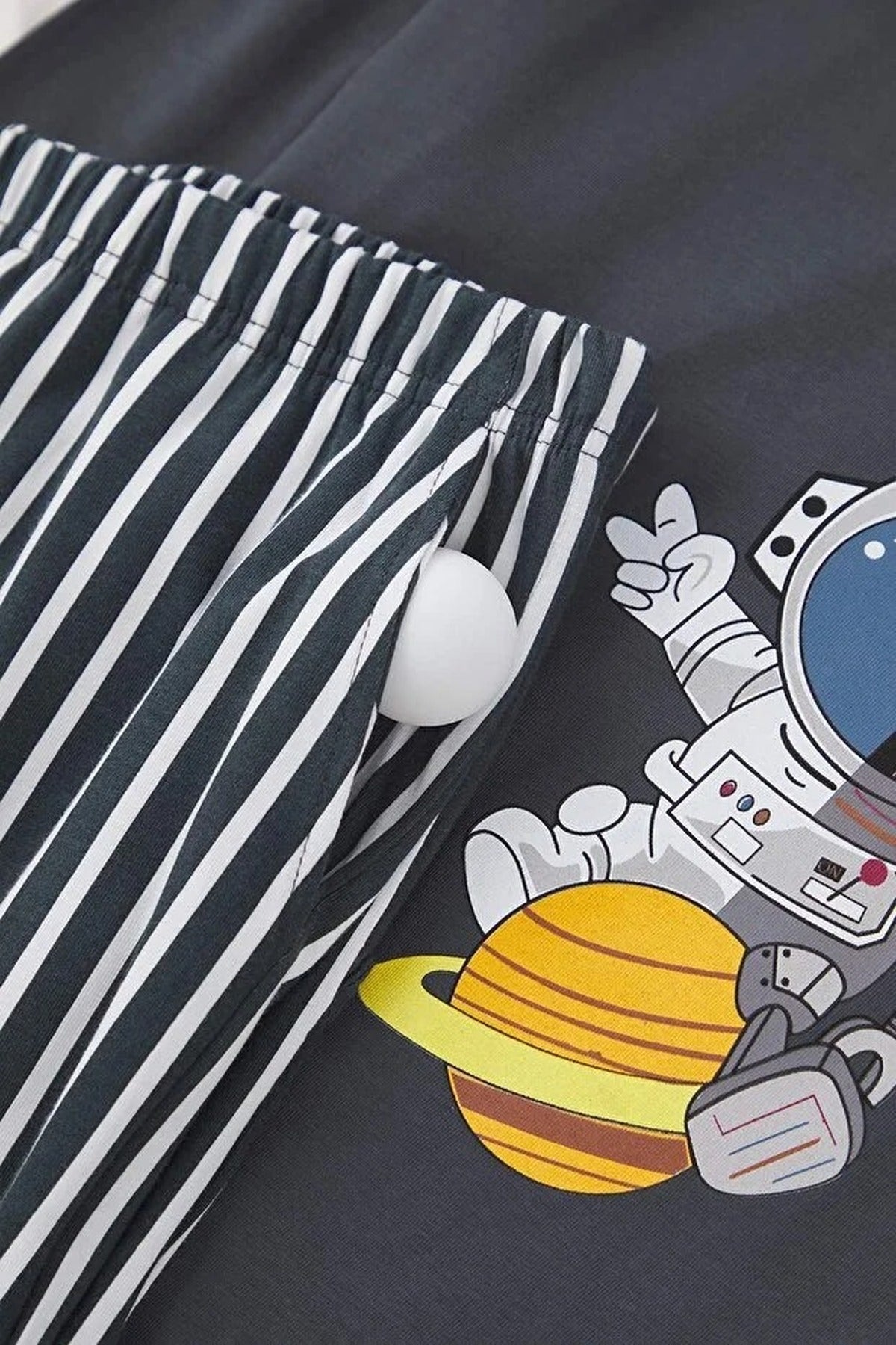 2-Piece Cotton Long Sleeve Pajama Set with Astronaut Print and Stripe Detail