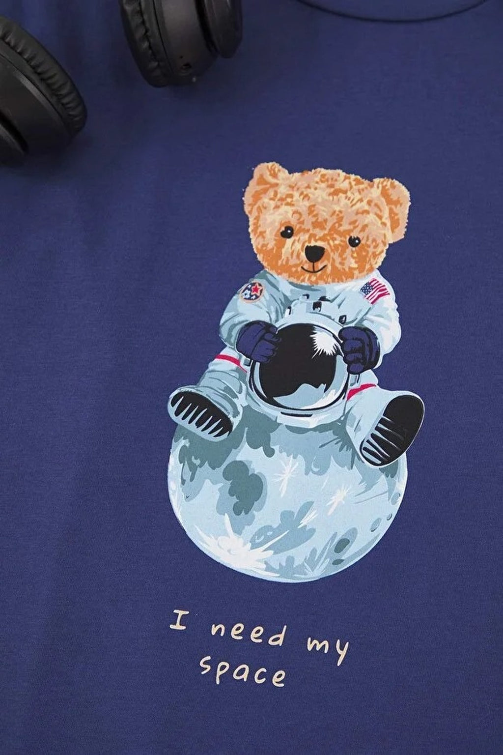 2-Piece Cotton Long Sleeve Pajama Set with Astronaut Print and Stripe Detail