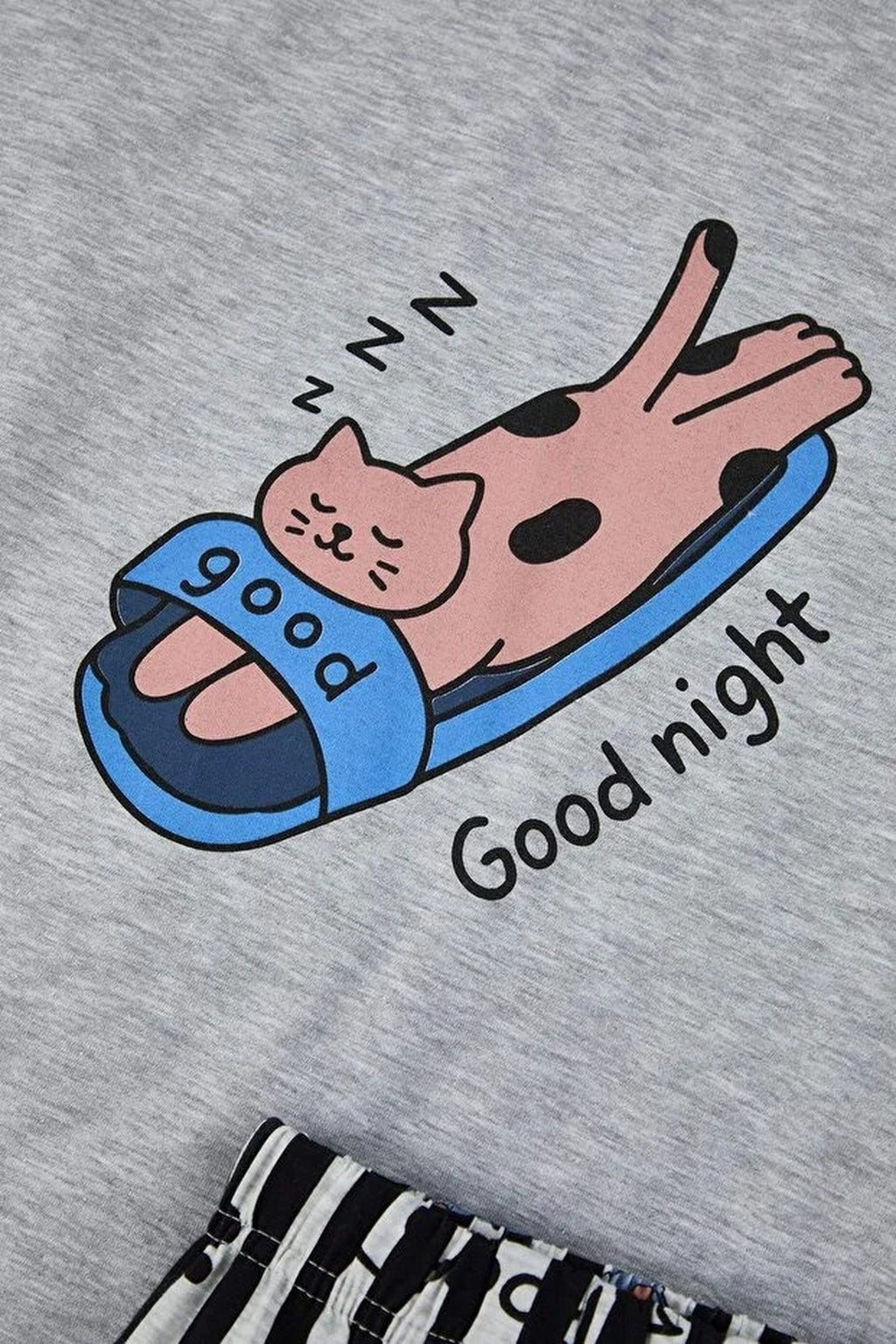 2-Piece Regular Fit Cat Print Cotton Knit Pajama Set