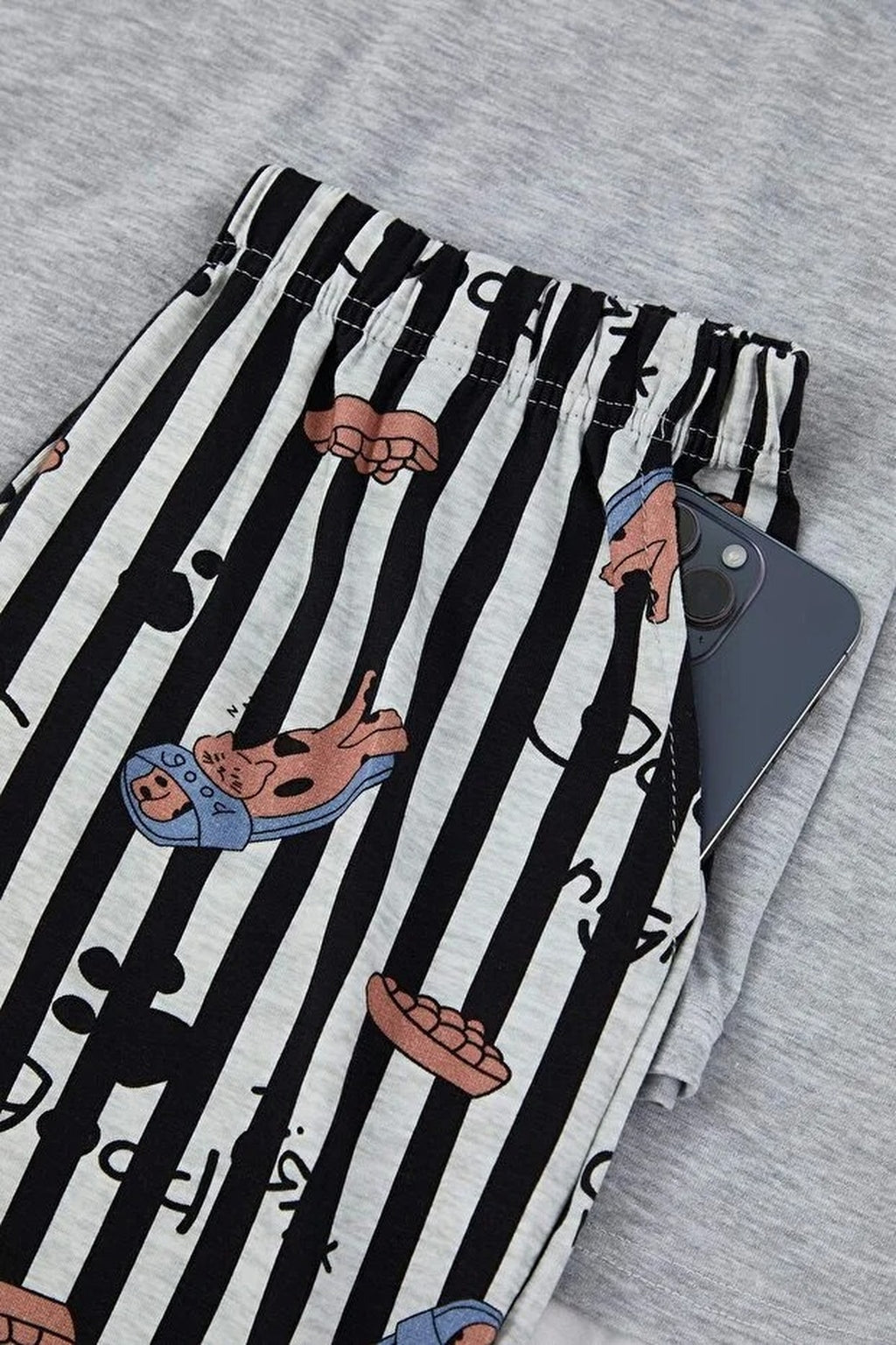 2-Piece Regular Fit Cat Print Cotton Knit Pajama Set