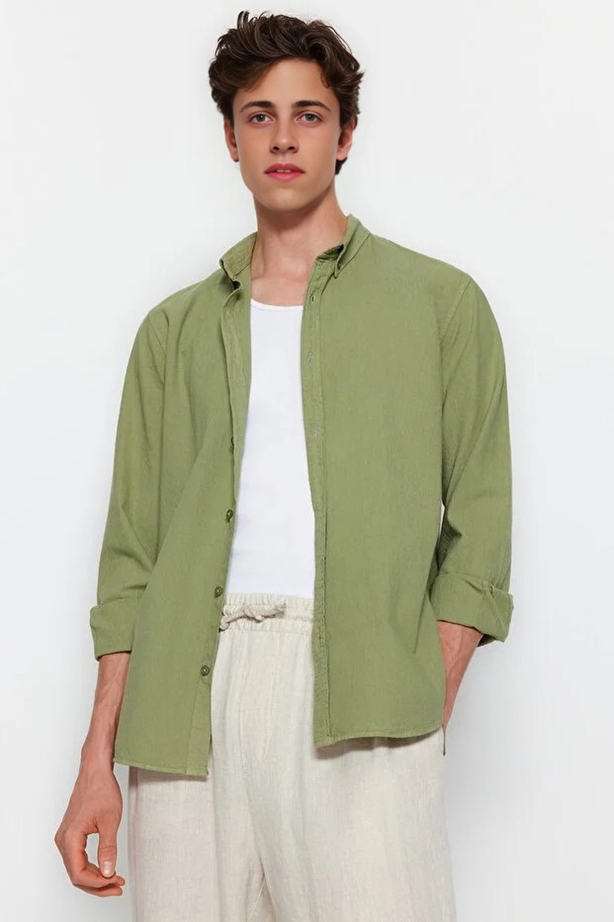 100% Cotton Linen Look Shirt