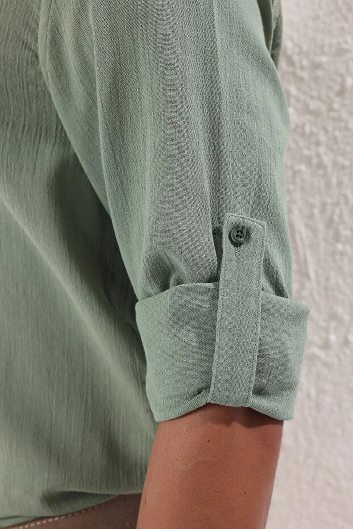 Linen Look Shirt with Epaulettes and Wrinkled Effect