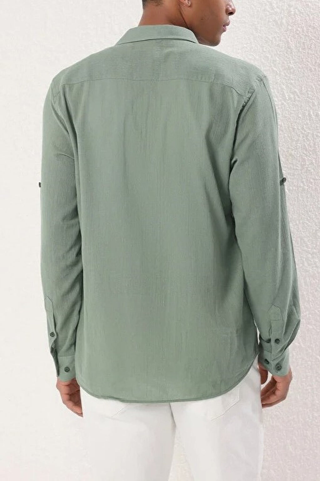 Linen Look Shirt with Epaulettes and Wrinkled Effect