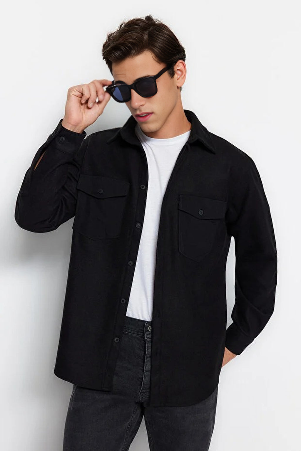 Parachute Pocket Cashmere Textured  Thick Jacket Shirt