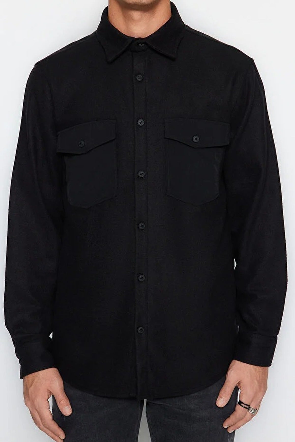 Parachute Pocket Cashmere Textured  Thick Jacket Shirt
