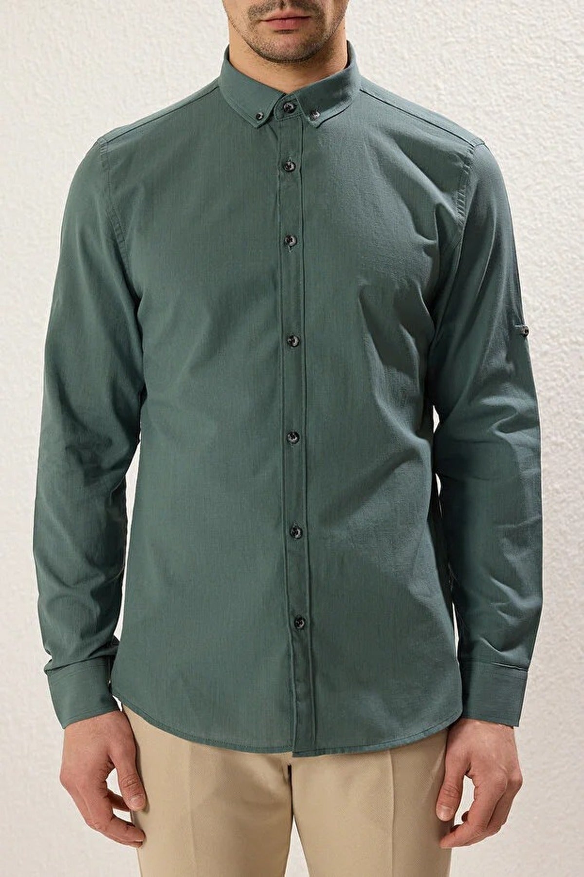 Slim Fit 100% Cotton Linen Look Shirt