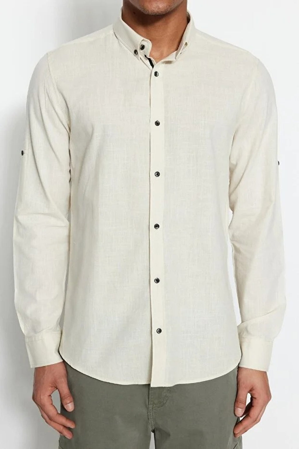 Slim Fit 100% Cotton Linen Look Shirt