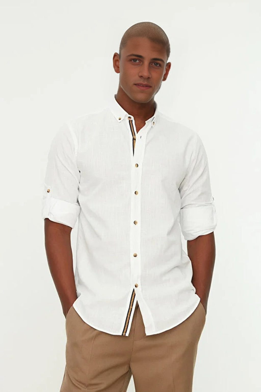 Slim Fit 100% Cotton Linen Look Shirt