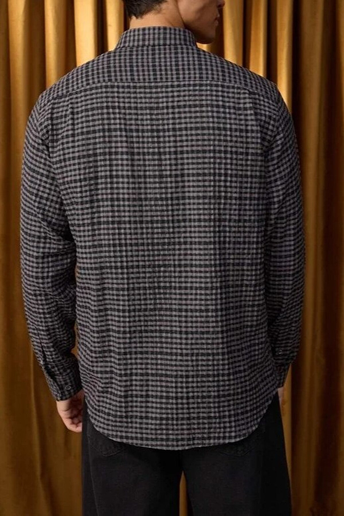 Regular Fit Argyle Textured Seersucker Fabric Shirt