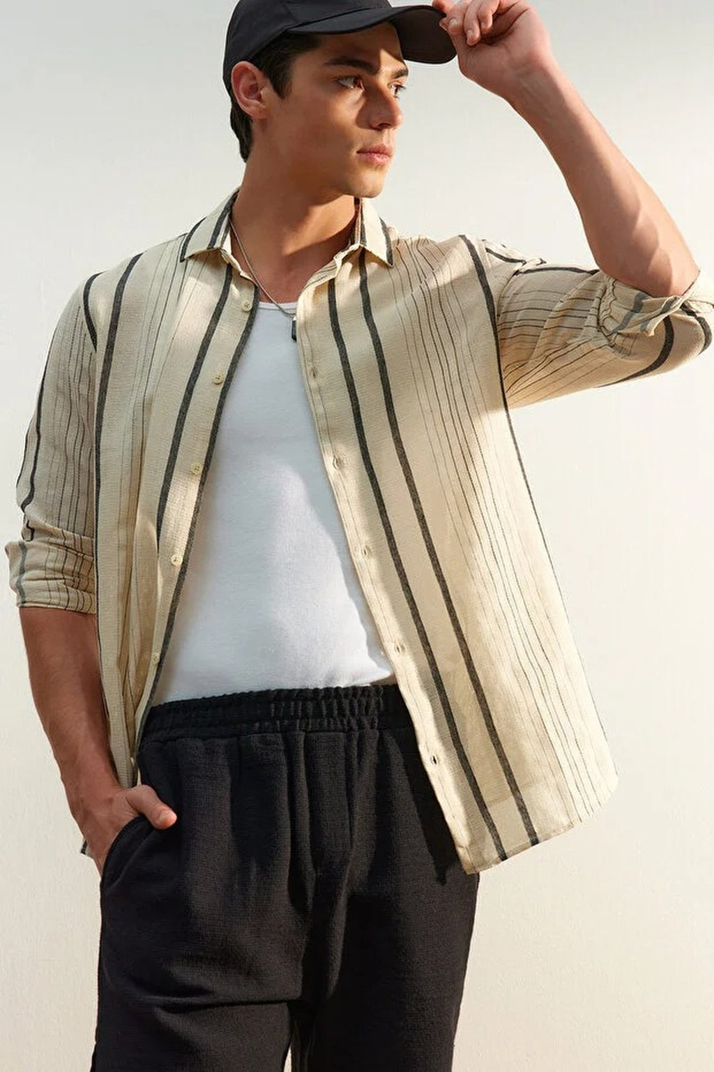 Regular Fit Striped Linen Textured Shirt