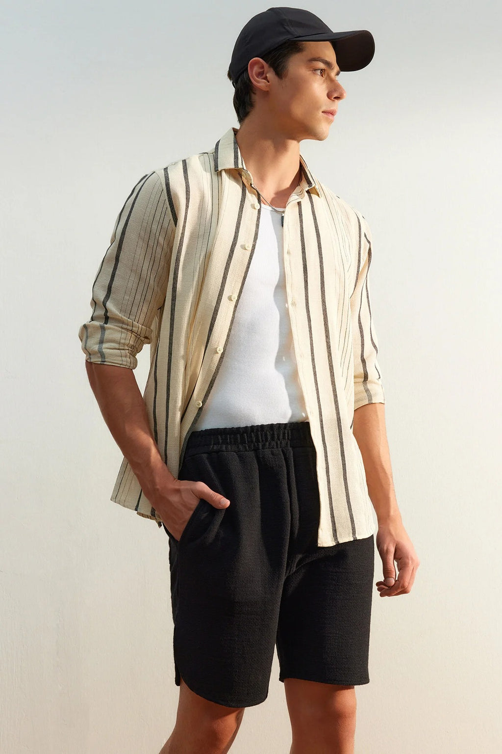 Regular Fit Striped Linen Textured Shirt