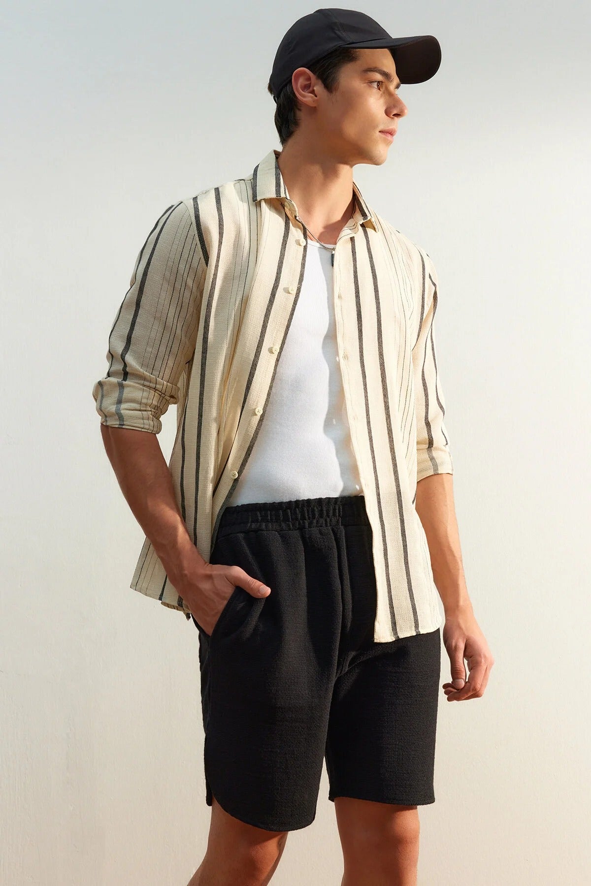 Regular Fit Striped Linen Textured Shirt