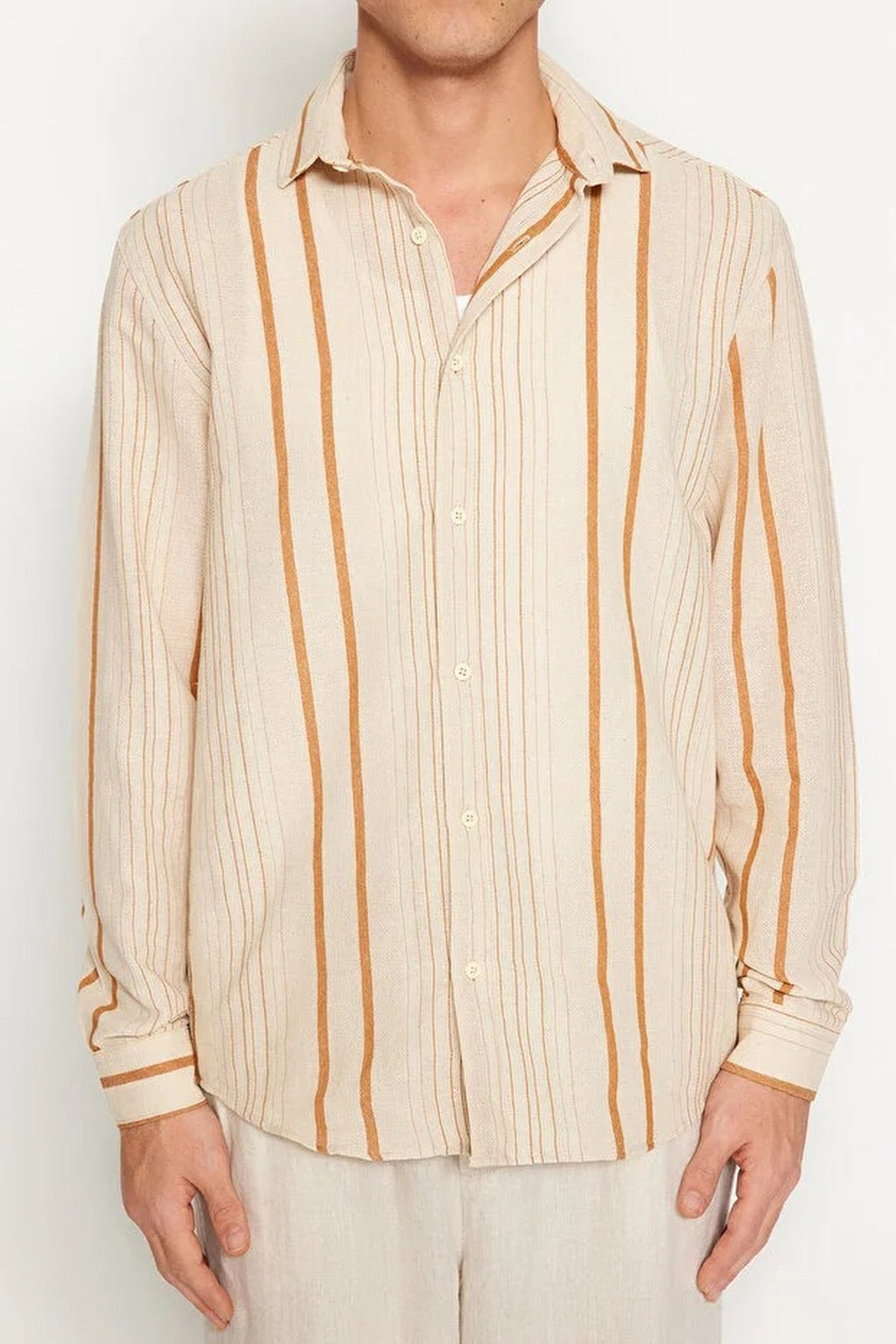 Regular Fit Striped Linen Textured Shirt