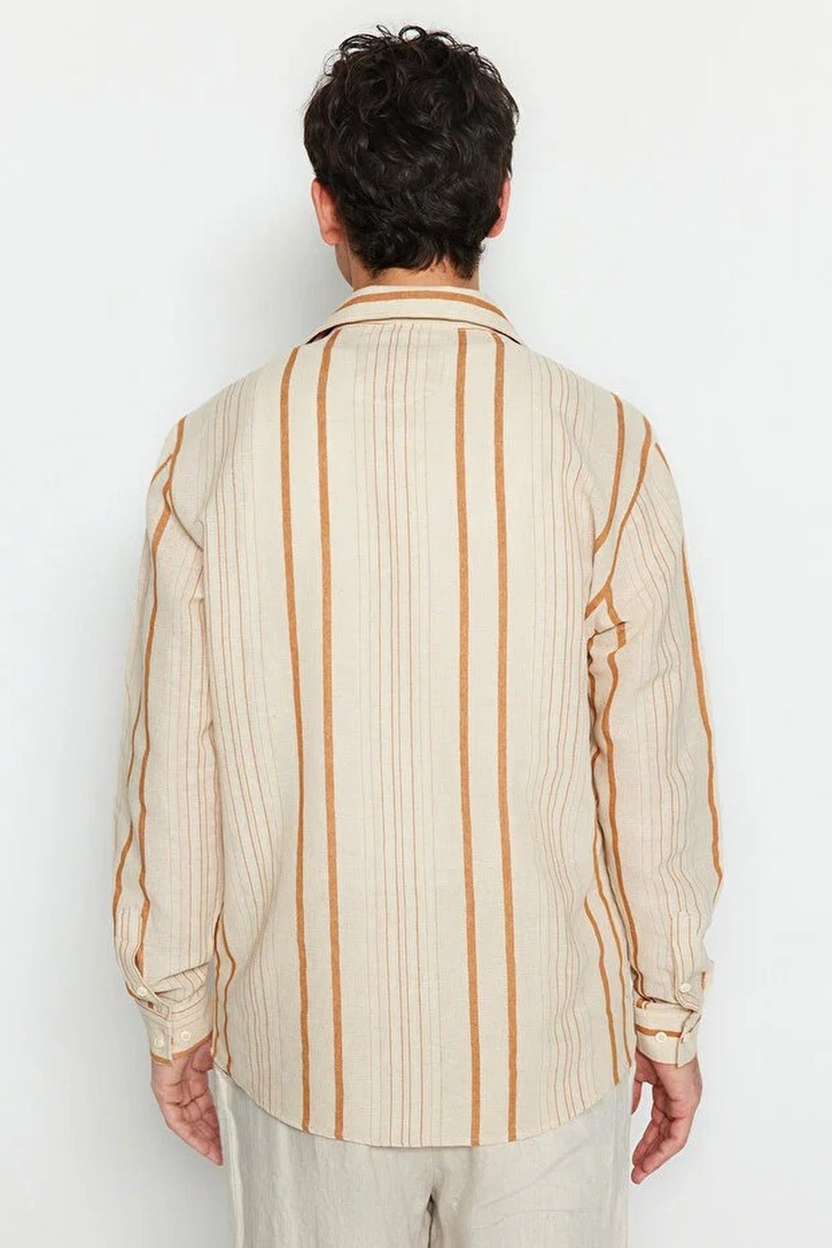 Regular Fit Striped Linen Textured Shirt