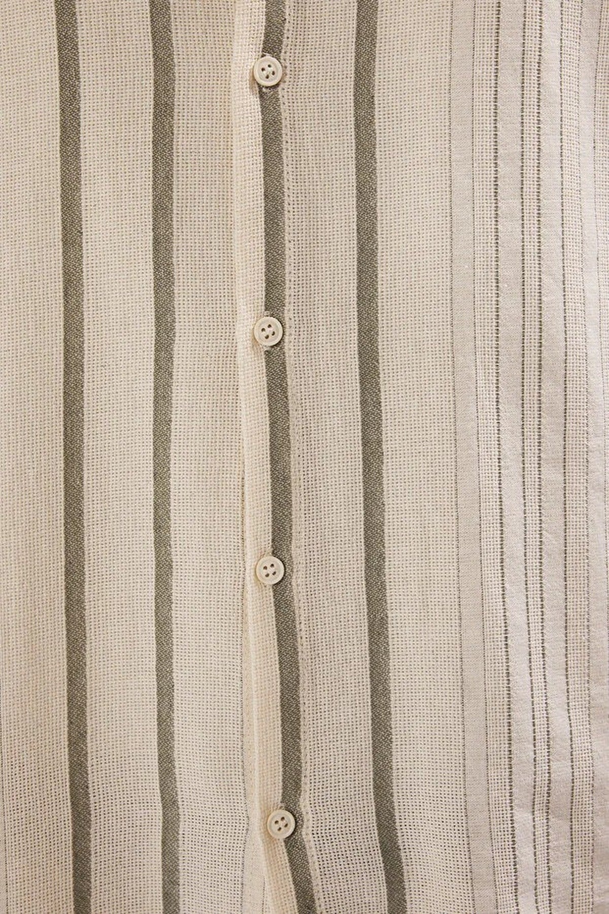Regular Fit Striped Linen Textured Shirt