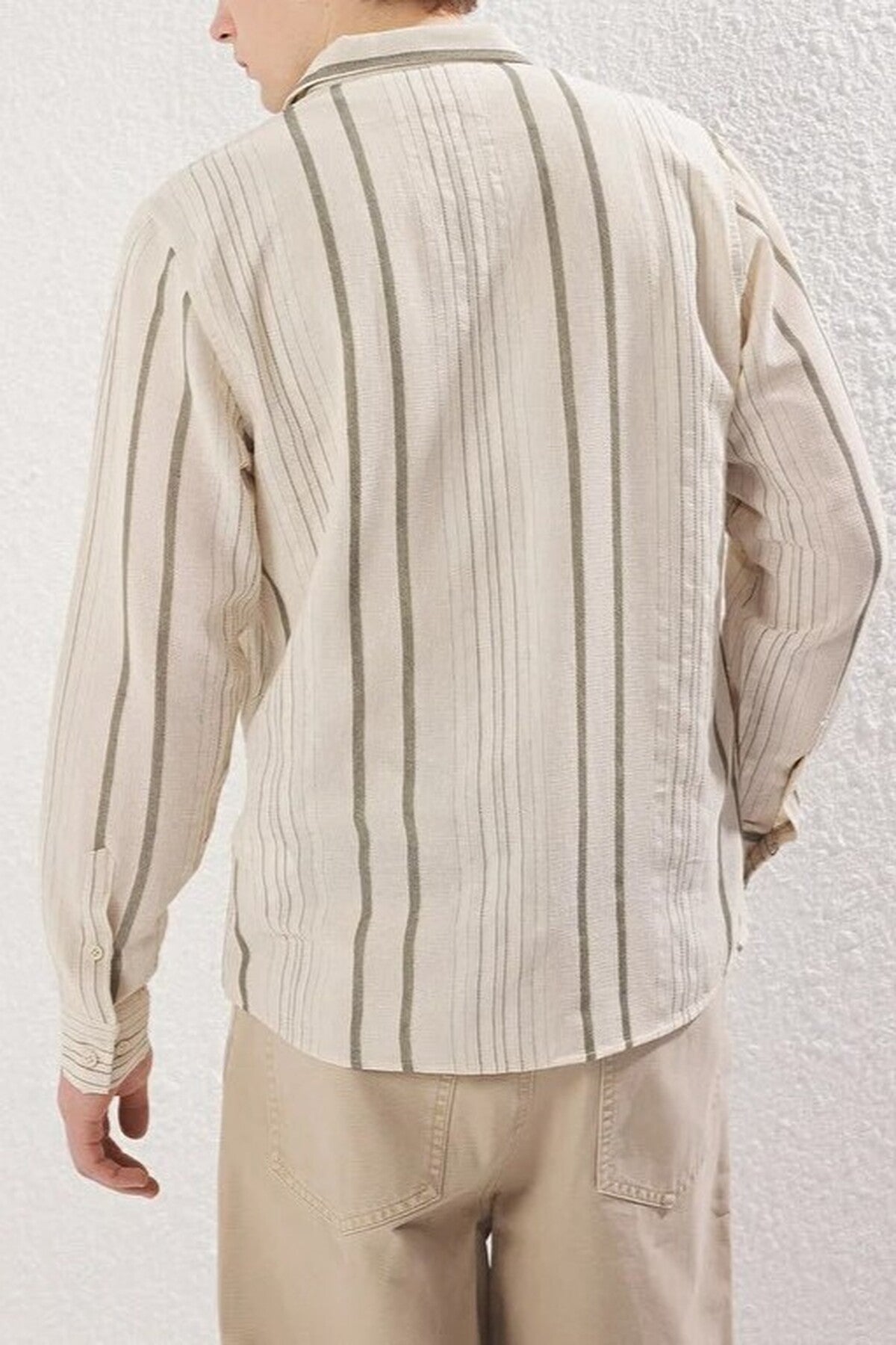 Regular Fit Striped Linen Textured Shirt