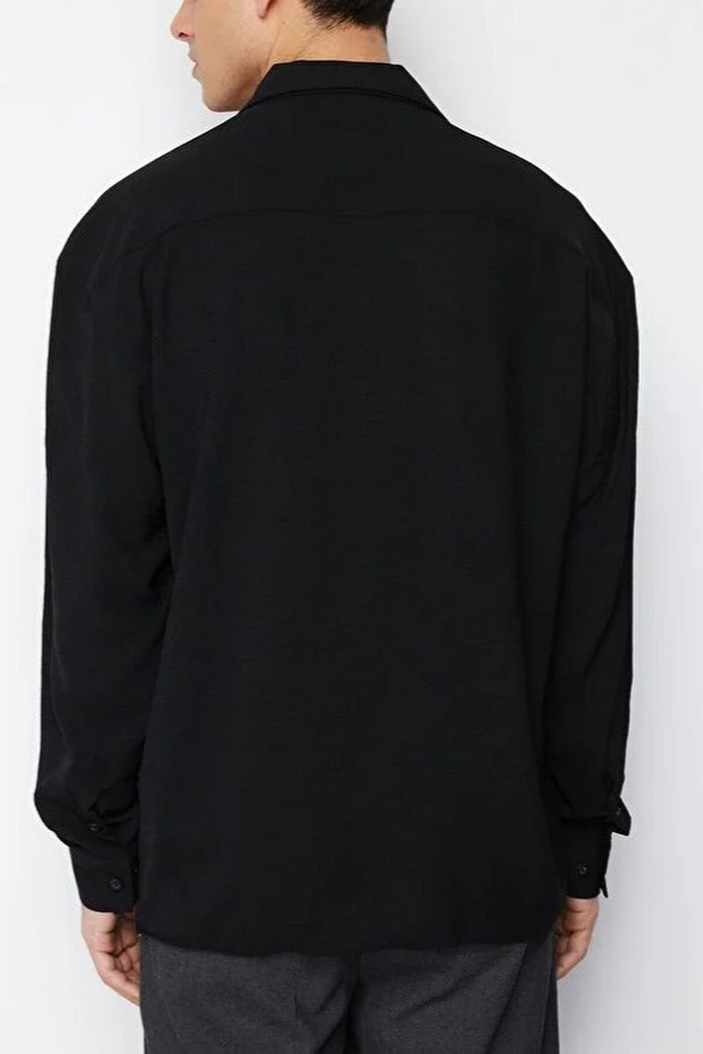 Oversize Fit Open Collar Linen Look Shirt