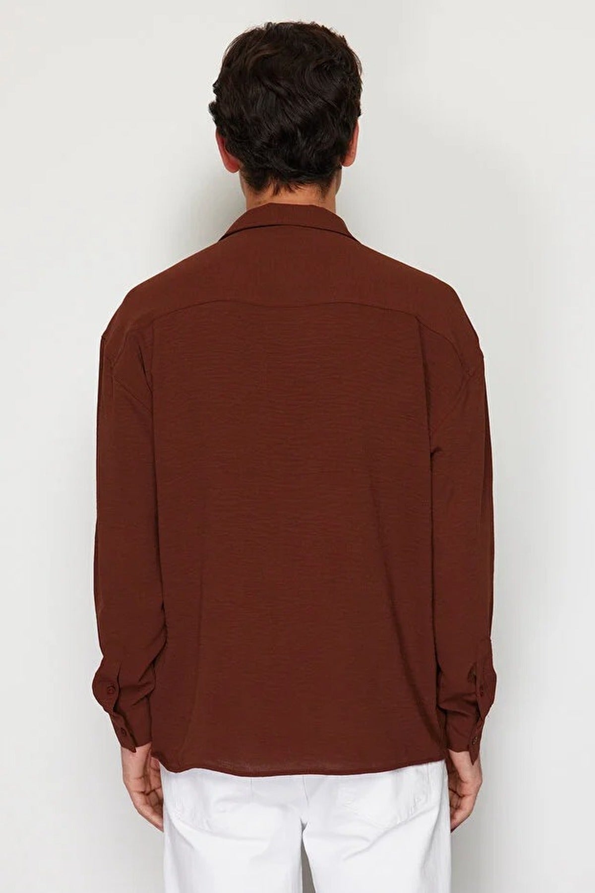 Oversize Fit Open Collar Linen Look Shirt