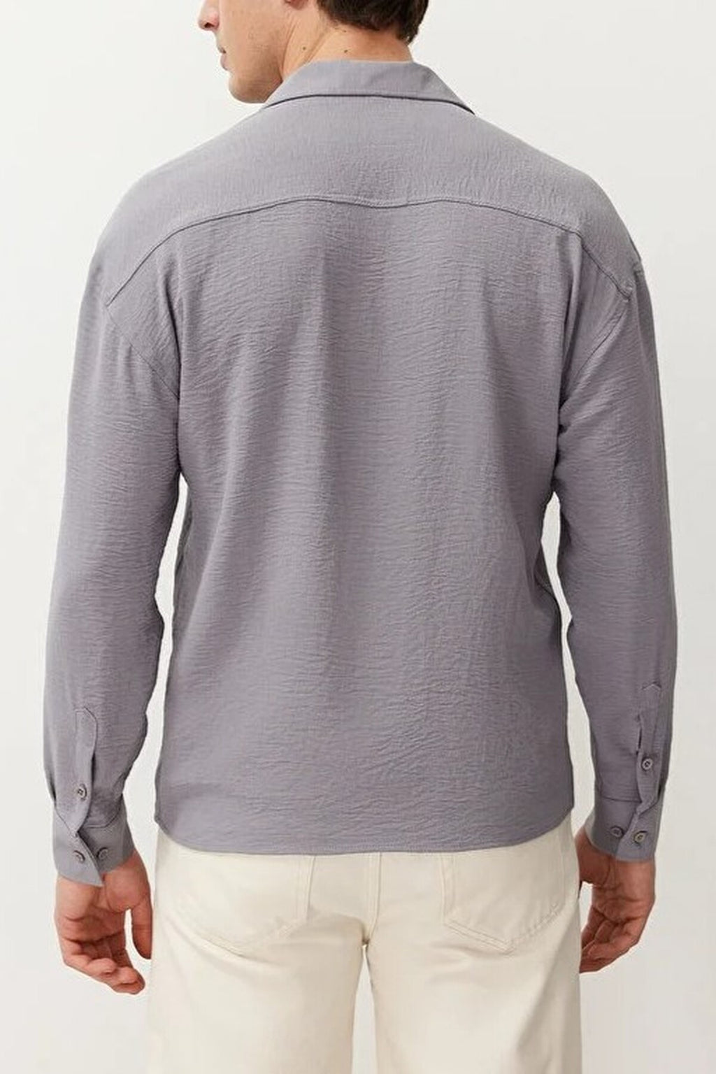 Oversize Fit Open Collar Linen Look Shirt