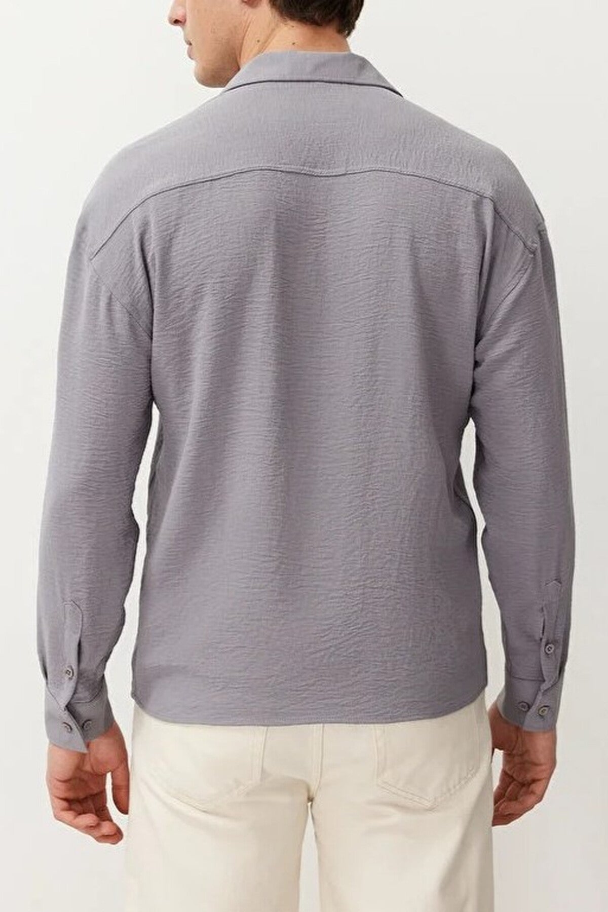 Oversize Fit Open Collar Linen Look Shirt