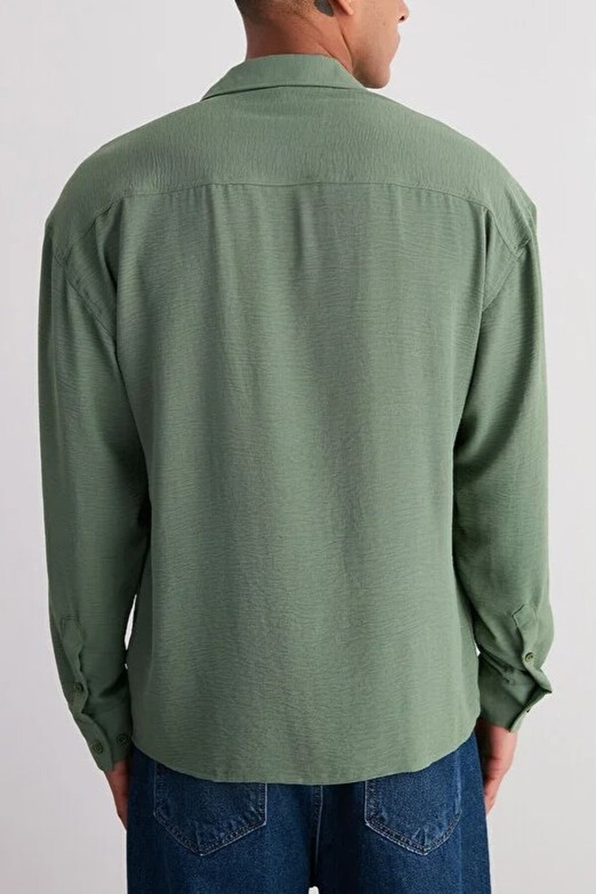 Oversize Fit Open Collar Linen Look Shirt