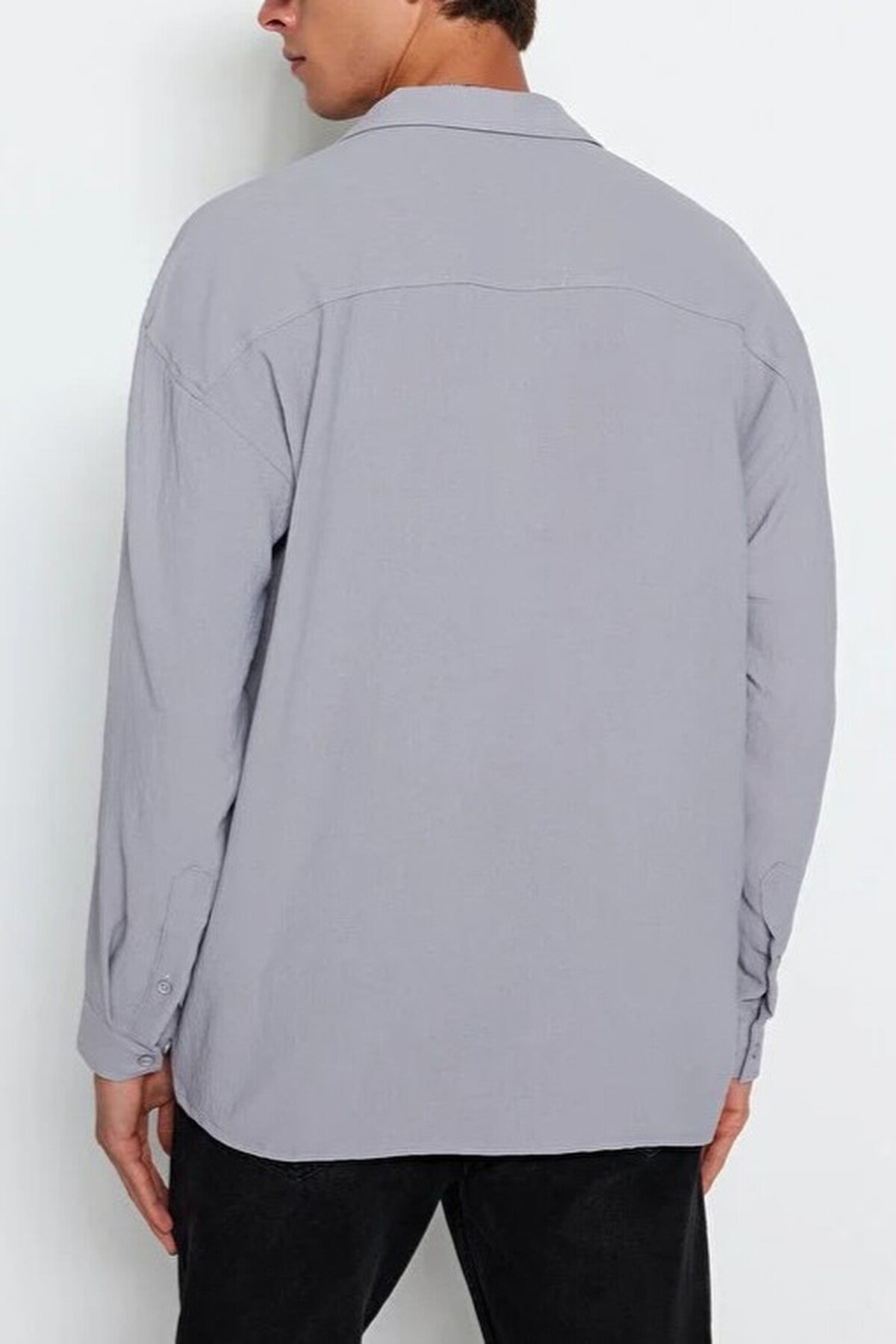 Oversize Fit Open Collar Linen Look Shirt