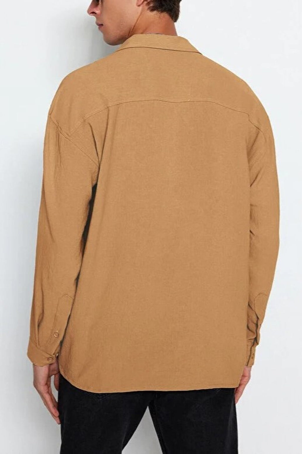 Oversize Fit Open Collar Linen Look Shirt