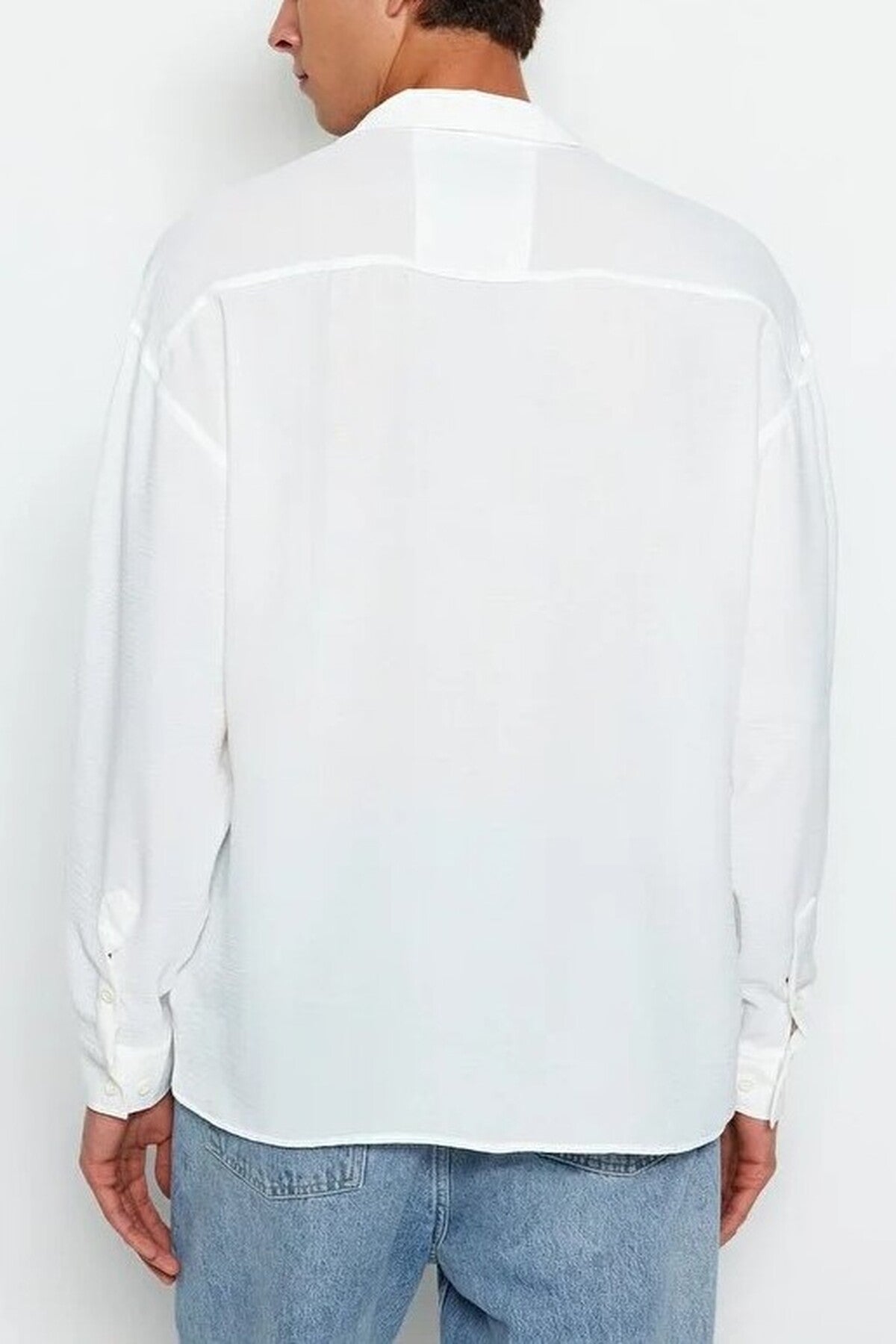 Oversize Fit Open Collar Linen Look Shirt