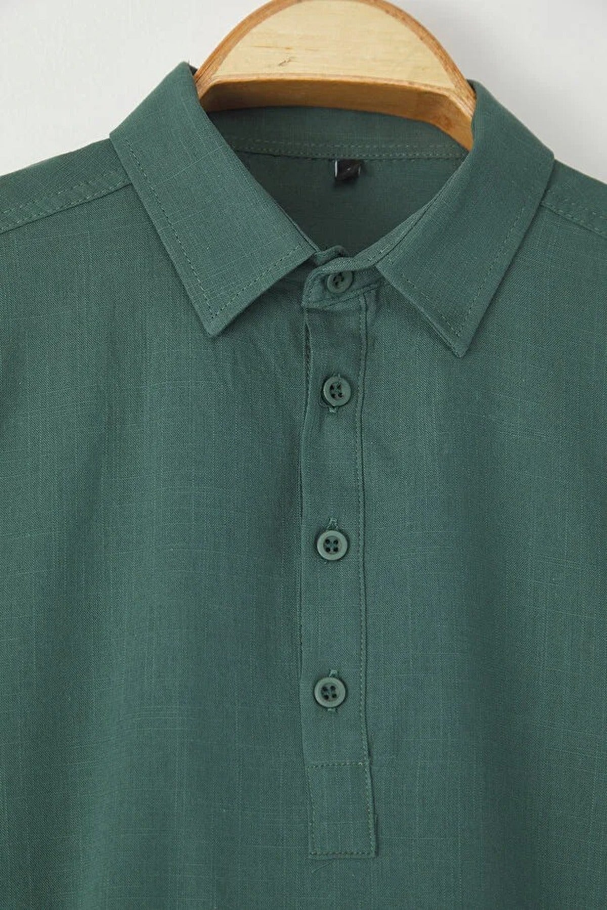 Regular Half Placket 100% Cotton Flamed Linen Look Shirt