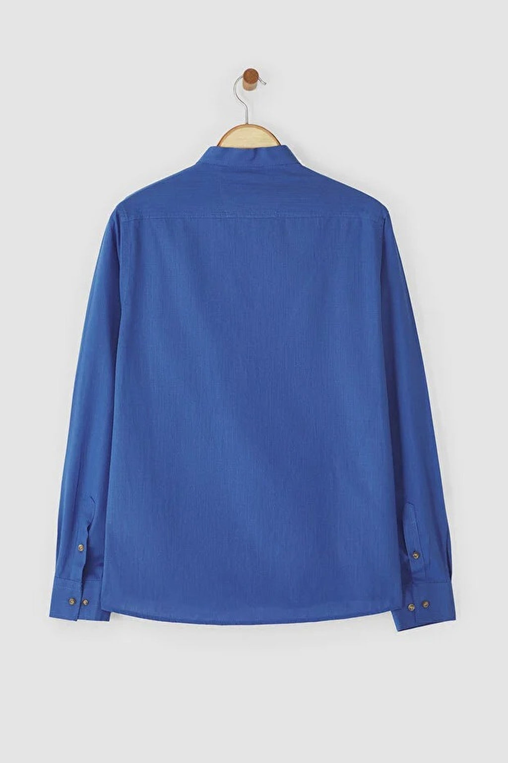 Slim Fit Half Placket Mandarin Collar 100% Cotton Linen Look Shirt